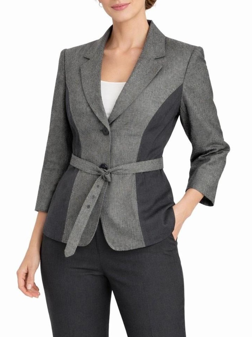 The Limited Collection Color-Block Belted Blazer Jacket Size M Gray Classic Work